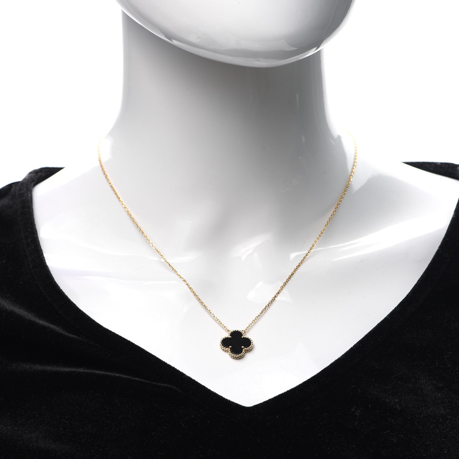 Van Cleef & Arpels 18K Yellow Gold Black Onyx Vintage Alhambra Pendant Necklace 2 of 8