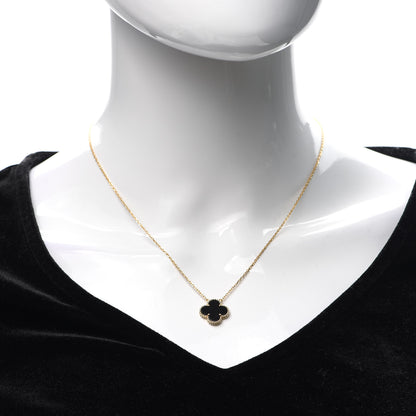 Van Cleef & Arpels 18K Yellow Gold Black Onyx Vintage Alhambra Pendant Necklace 2 of 8