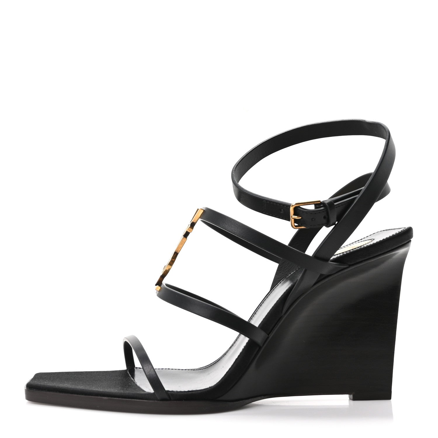 Saint Laurent Calfskin Cassandra 90 Wedges 39.5 Black Light Bronze 1 of 10