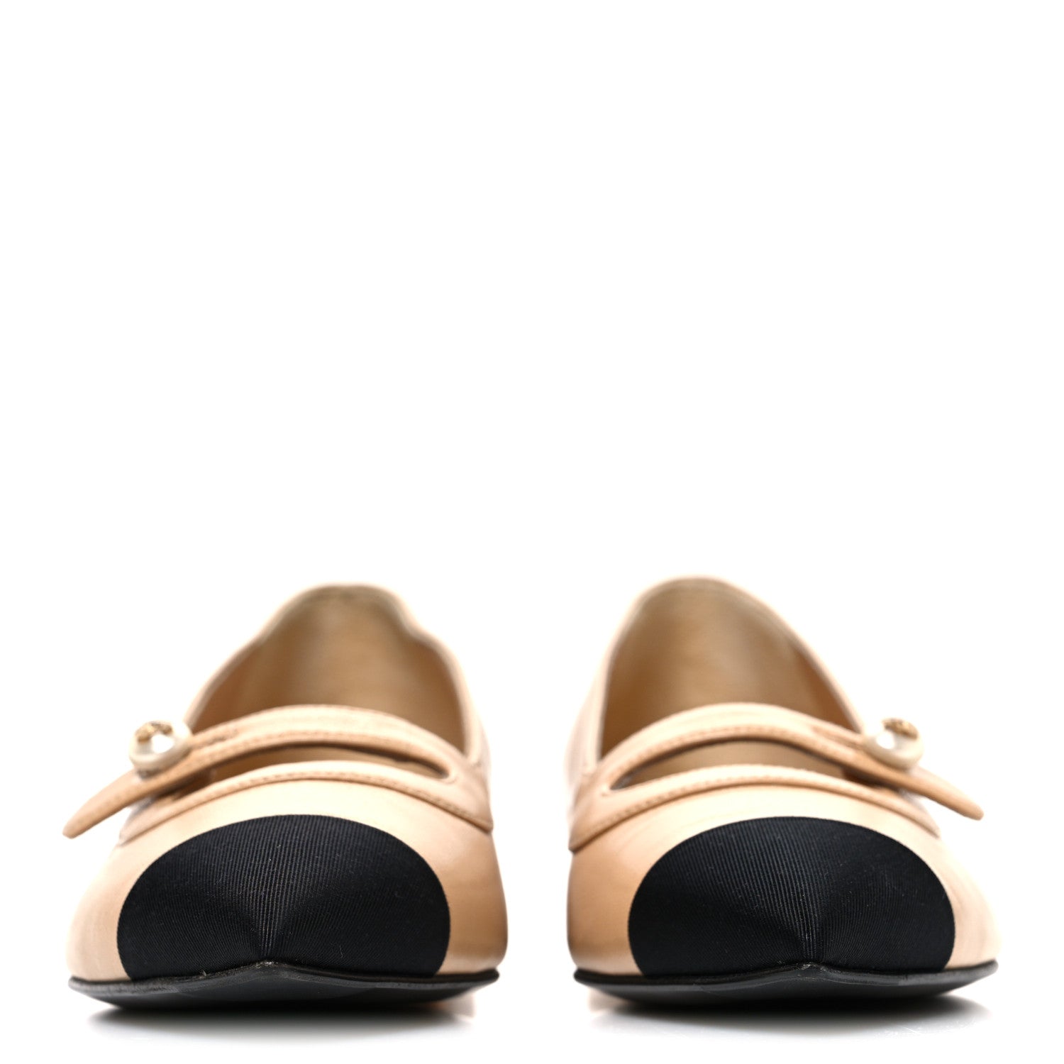 Chanel Shiny Lambskin Grosgrain Pointed Toe CC Ballet Flats 36 Beige Black 3 of 11