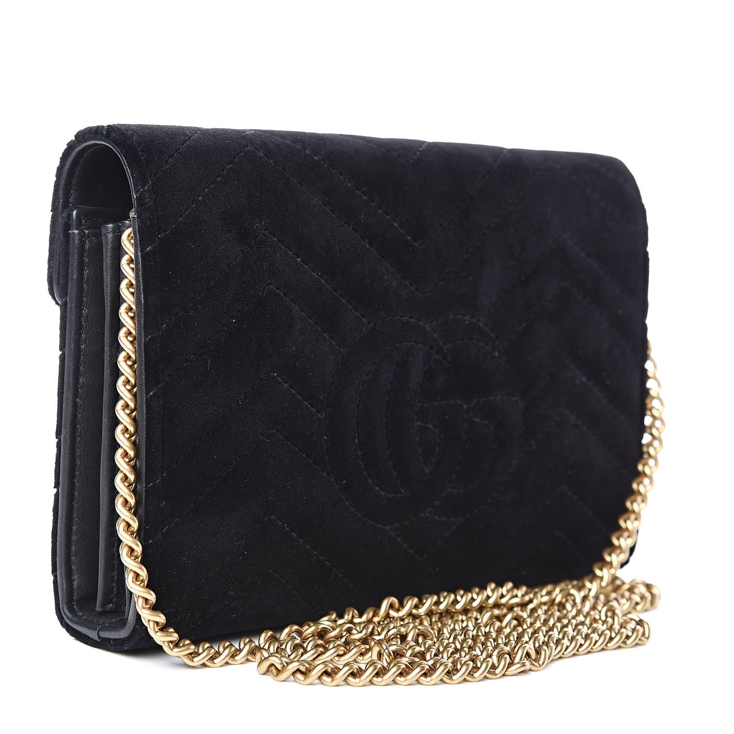 Gucci Velvet Matelasse GG Marmont Chain Wallet Black 3 of 11