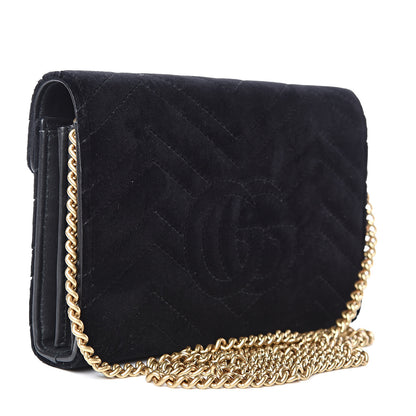 Gucci Velvet Matelasse GG Marmont Chain Wallet Black 3 of 11