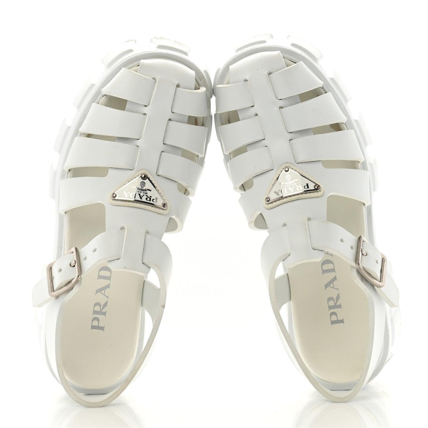 Foam Rubber Metal Triangle Logo Monolith 55mm Cage Sandals White