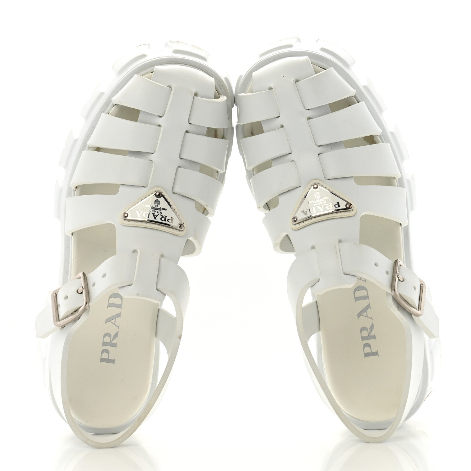 Prada Foam Rubber Metal Triangle Logo Monolith 55mm Cage Sandals White 2 of 9