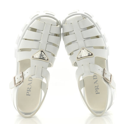 Prada Foam Rubber Metal Triangle Logo Monolith 55mm Cage Sandals White 2 of 9