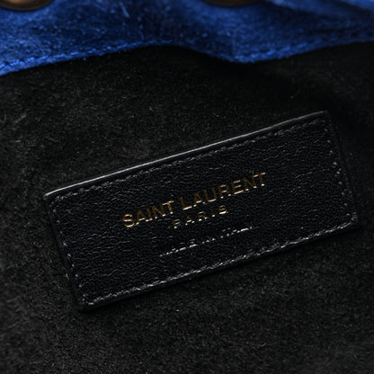 Saint Laurent Suede Calfskin Small Emmanuelle Fringe Bucket Bag Blue 5 of 7