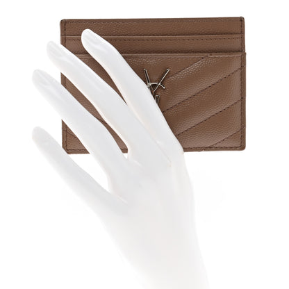 Saint Laurent Grain De Poudre Matelasse Chevron Monogram Credit Card Case Fard 2 of 8