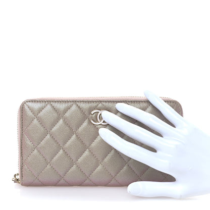 Chanel Iridescent Caviar Quilted Large Gusset Zip Around Wallet Beige 2 of 9