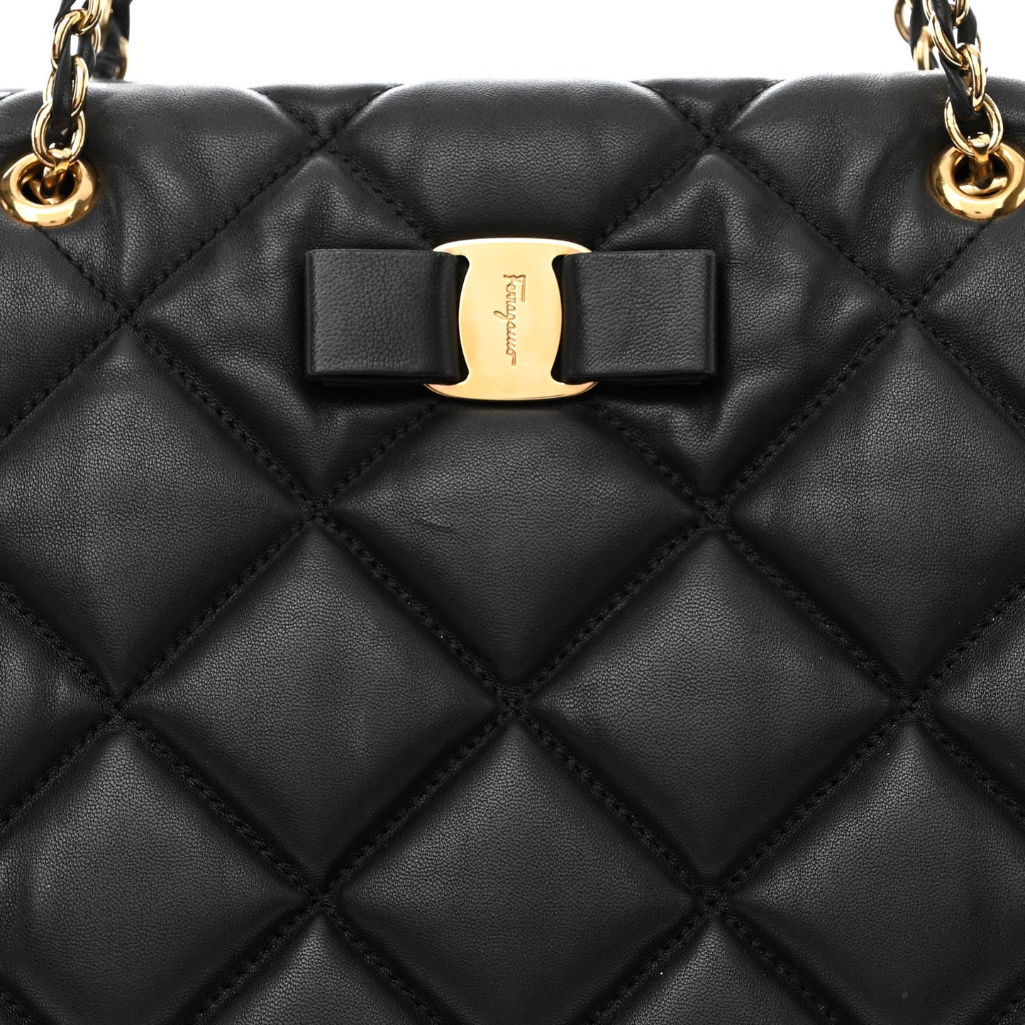 Calfskin Quilted Vara Bow Chain Tote Black