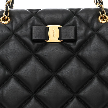 Salvatore Ferragamo Calfskin Quilted Vara Bow Chain Tote Black 9 of 13
