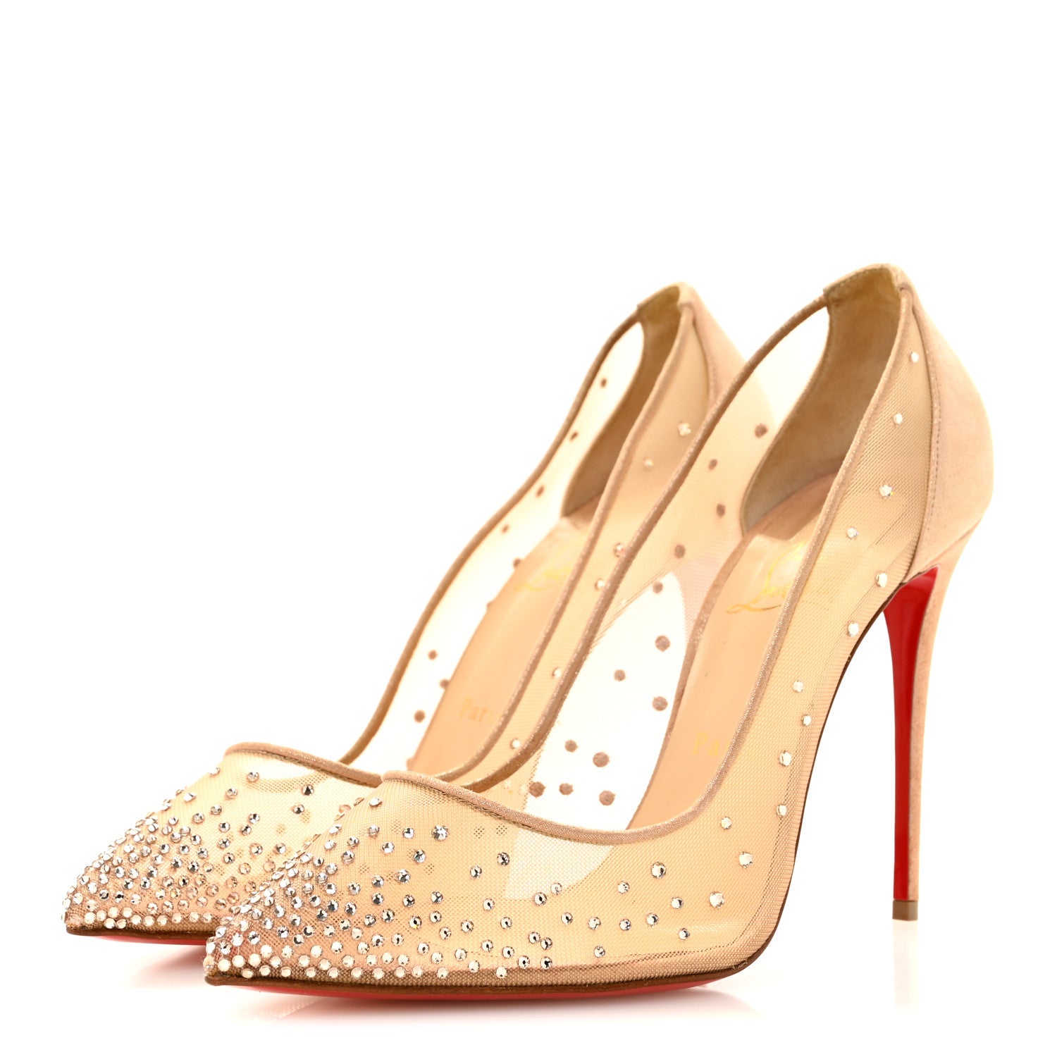 Christian Louboutin Suede Lame Crystal Strass Follies 100 Pumps 40 Light Silk 4 of 9