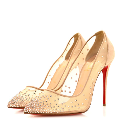 Christian Louboutin Suede Lame Crystal Strass Follies 100 Pumps 40 Light Silk 4 of 9