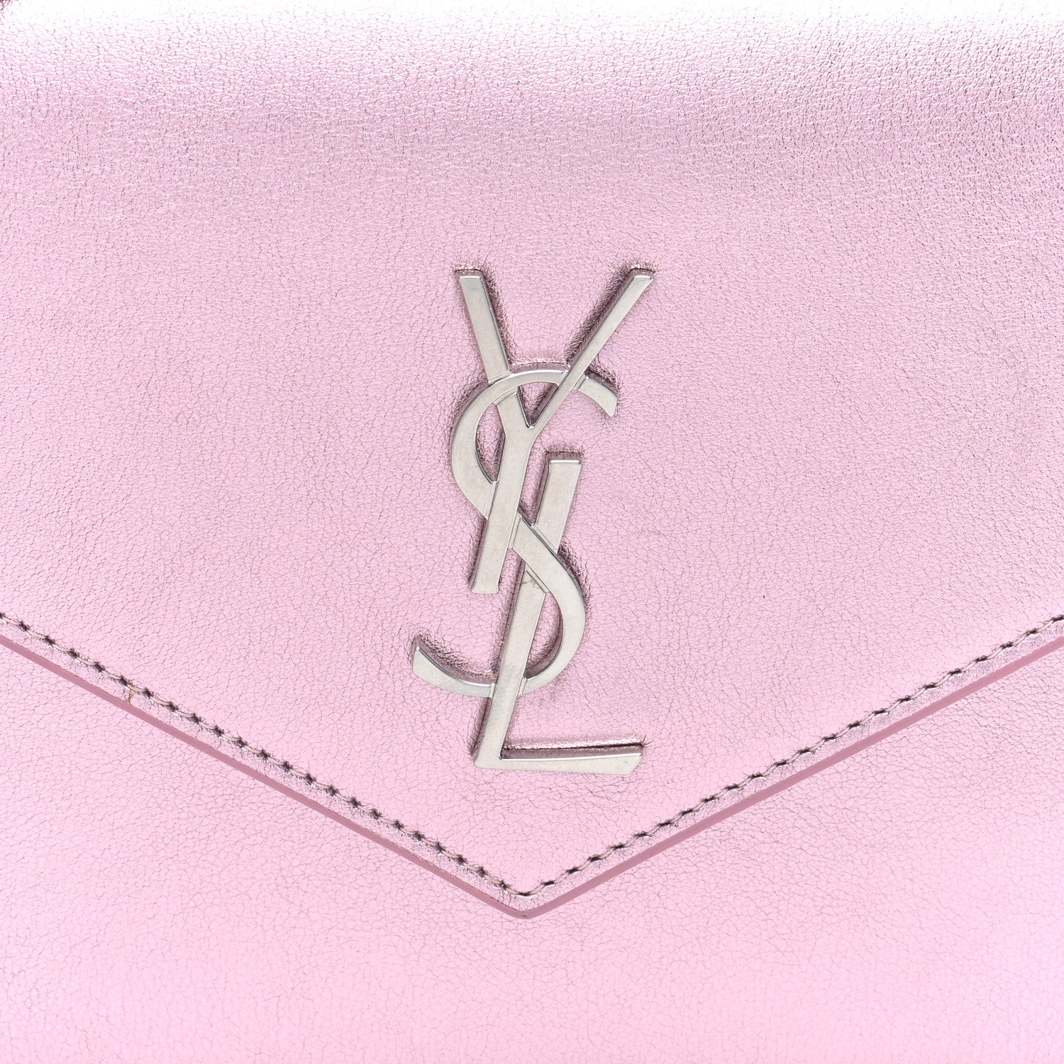 Saint Laurent Metallic Calfskin Monogram Envelope Chain Wallet Pink 7 of 11
