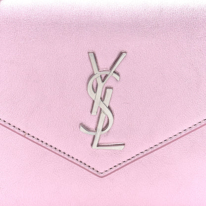 Saint Laurent Metallic Calfskin Monogram Envelope Chain Wallet Pink 7 of 11