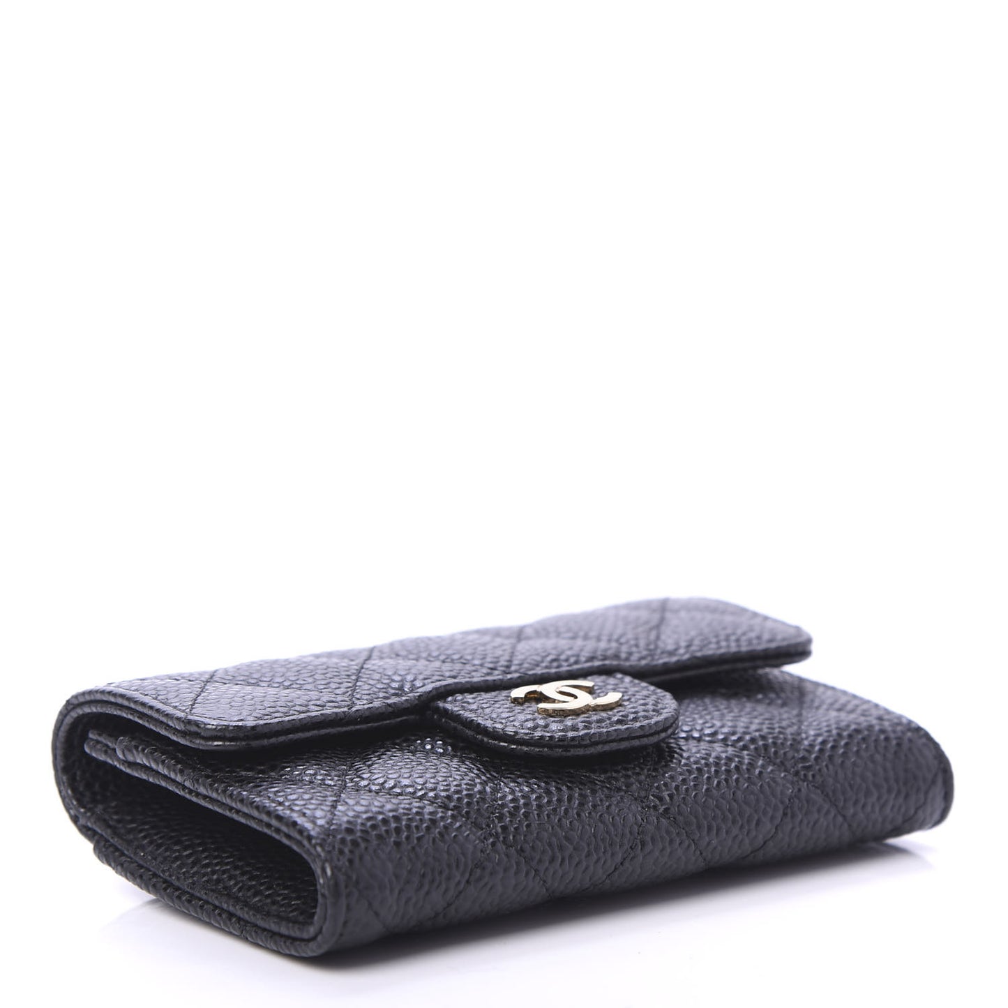 Caviar Quilted Flap Card Holder Wallet Black
