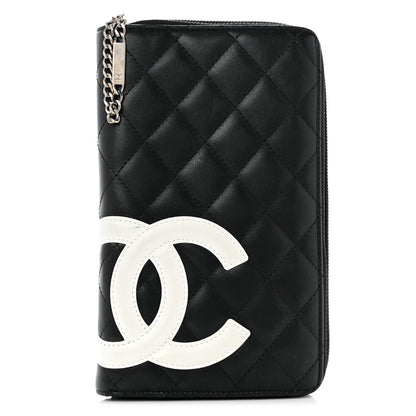 Chanel Calfskin Cambon Zip Around Organizer Wallet Black White 1 of 9