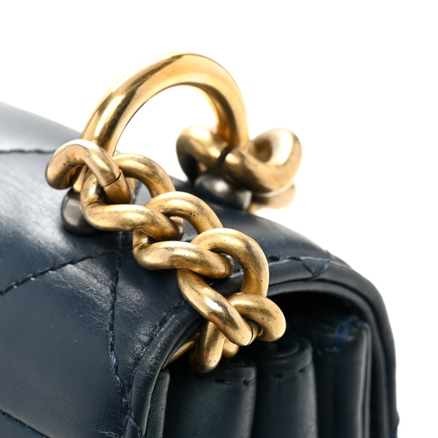 Glazed Calfskin Quilted Small Straight Lined Flap Blue