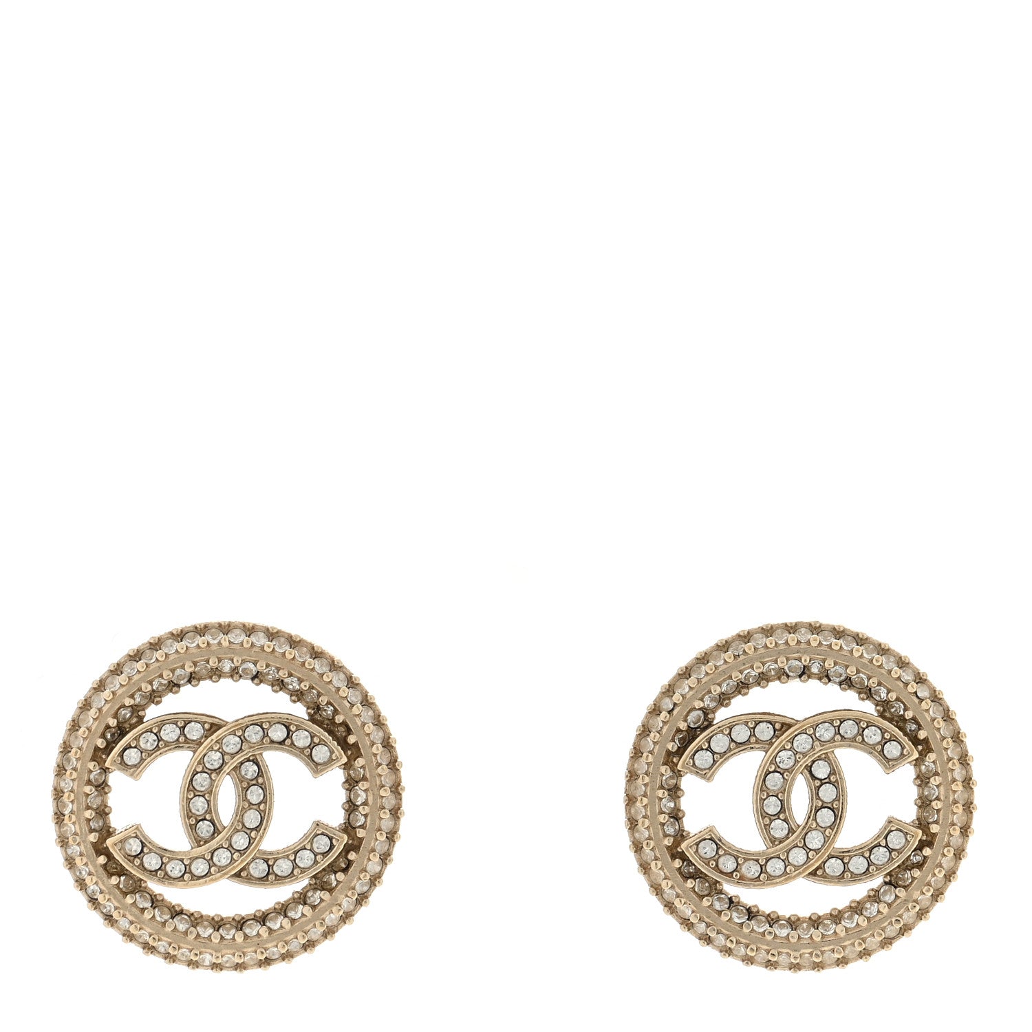 Chanel Crystal CC Vendome Round Earrings Gold 1 of 4