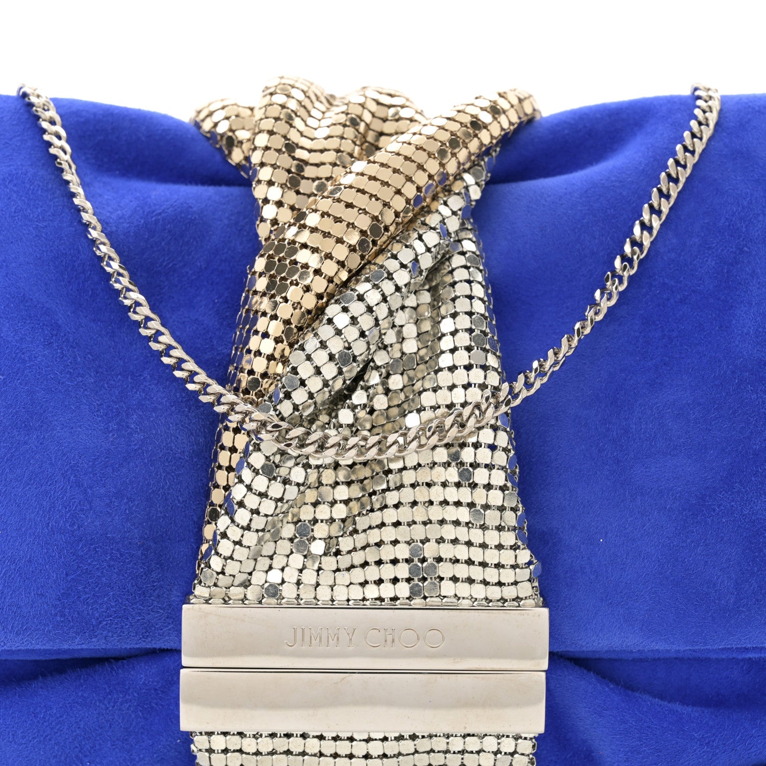 Jimmy Choo Suede Chandra Chain Clutch Blue 7 of 9