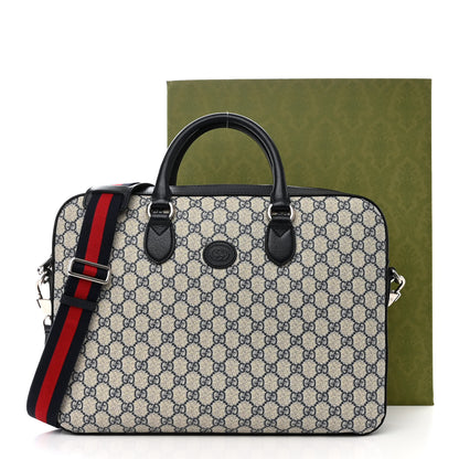 Gucci GG Supreme Monogram Textured Dollar Calfskin Web Retro Interlocking G Business Case Beige Blue 13 of 13