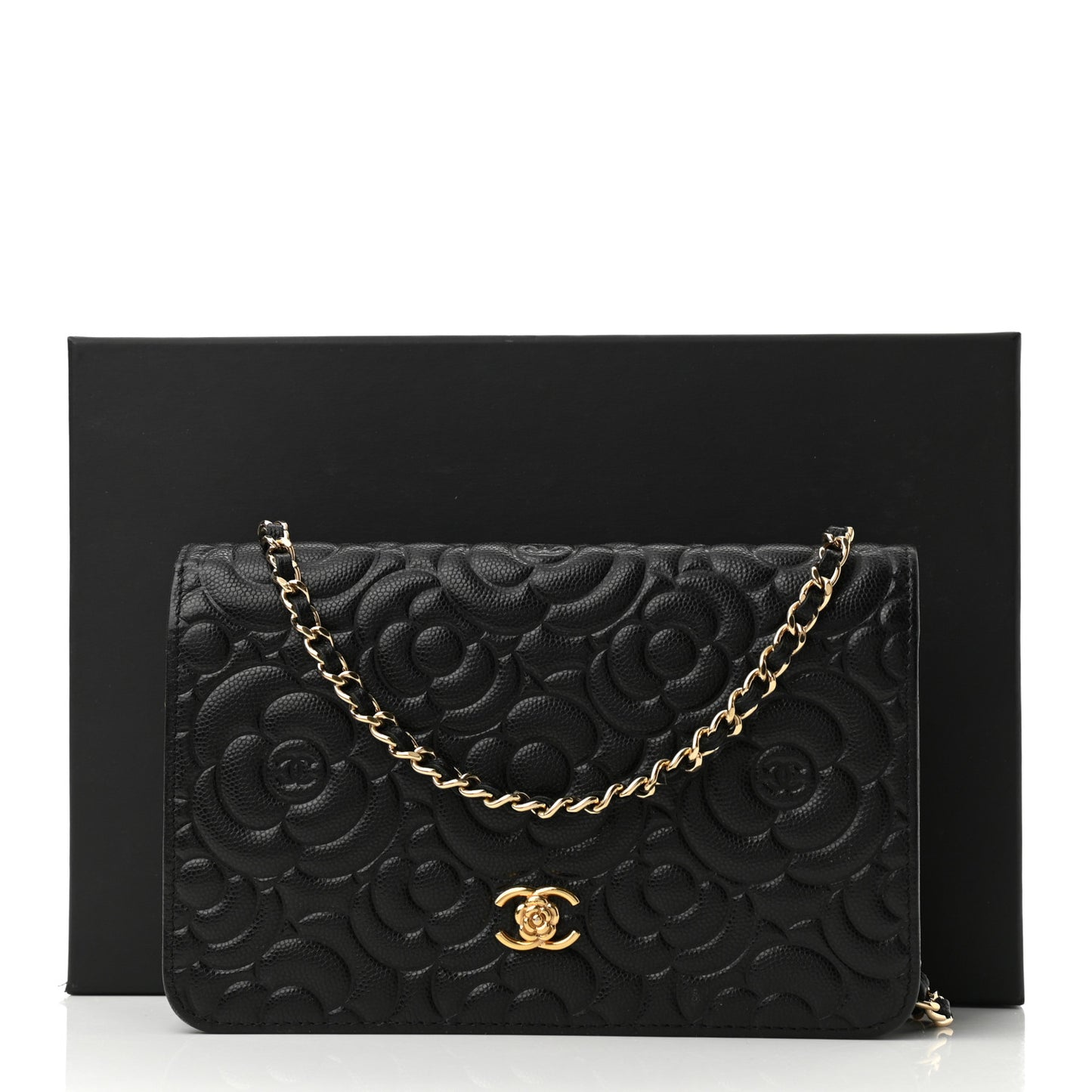 Caviar Camellia Embossed Wallet On Chain WOC Black