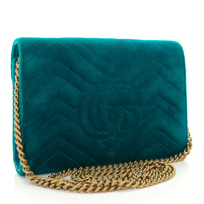 Gucci Velvet Matelasse GG Marmont Chain Wallet Pavone Cyan 3 of 14