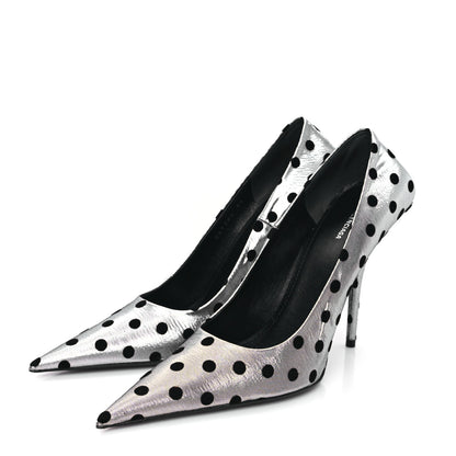 Balenciaga Shiny Fabric Square Knife 110mm Pumps 38 Silver Black 3 of 9