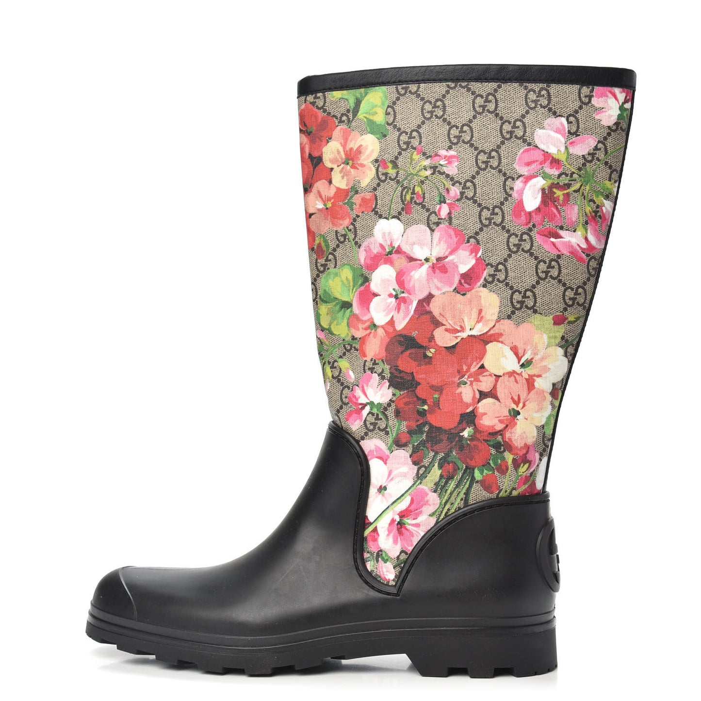 GG Supreme Monogram Blooms Flat Rubber Boots 40 Beige Multicolor