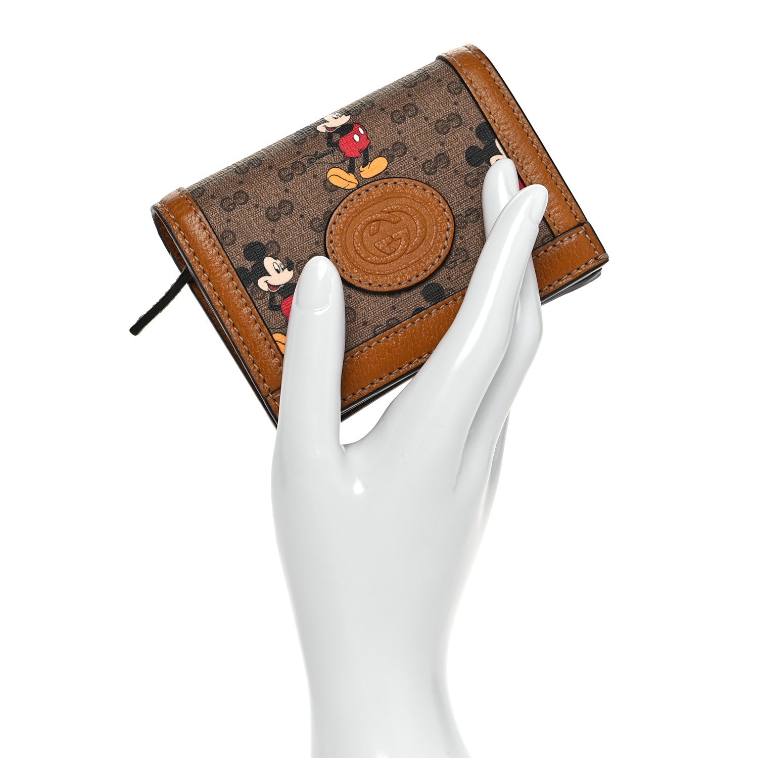 Gucci X DISNEY Mini Vintage GG Supreme Monogram Mickey Mouse Card Holder Wallet Beige Vintage Sun Oil 2 of 7