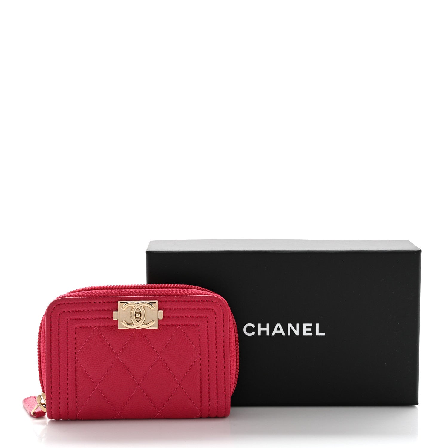 Chanel Caviar Quilted Boy Zip Around Coin Purse Wallet Red 8 of 8