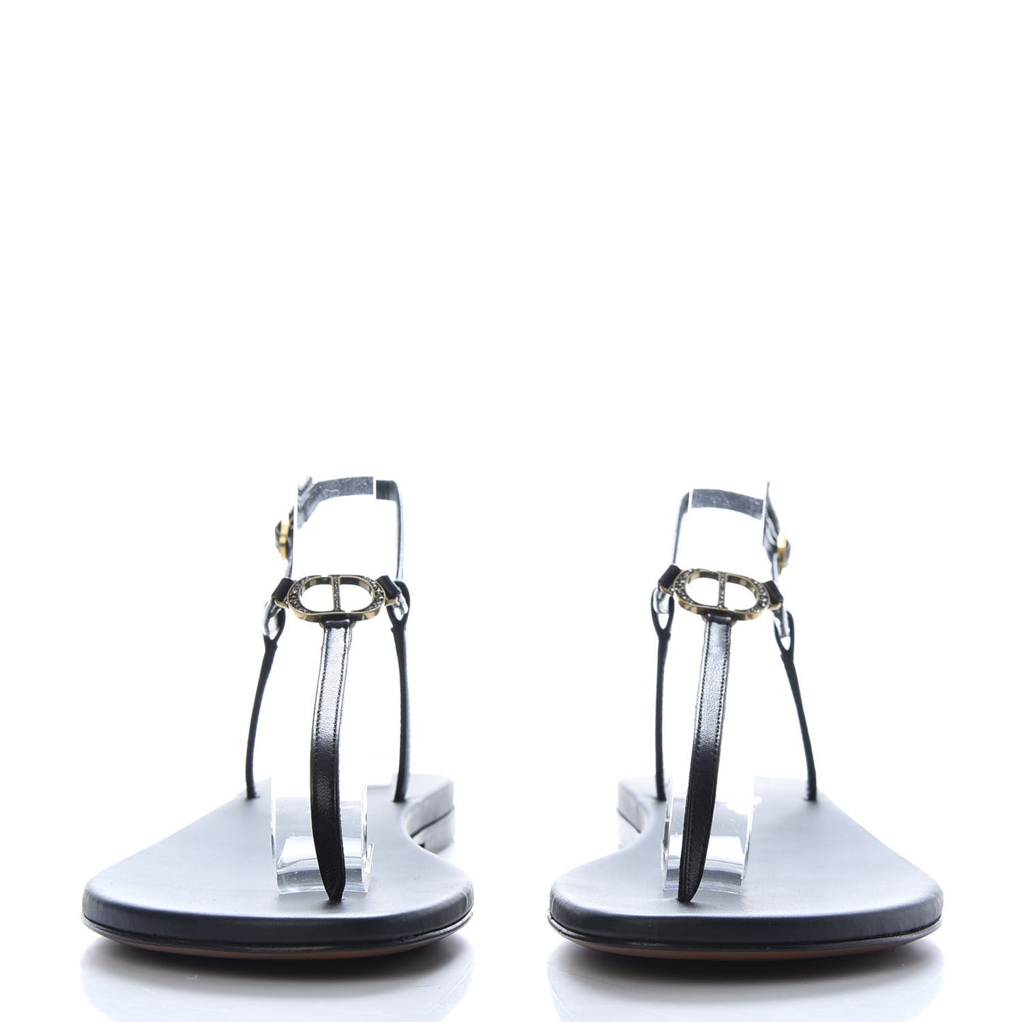 Lambskin Signature T-Strap Sandals 38 Black