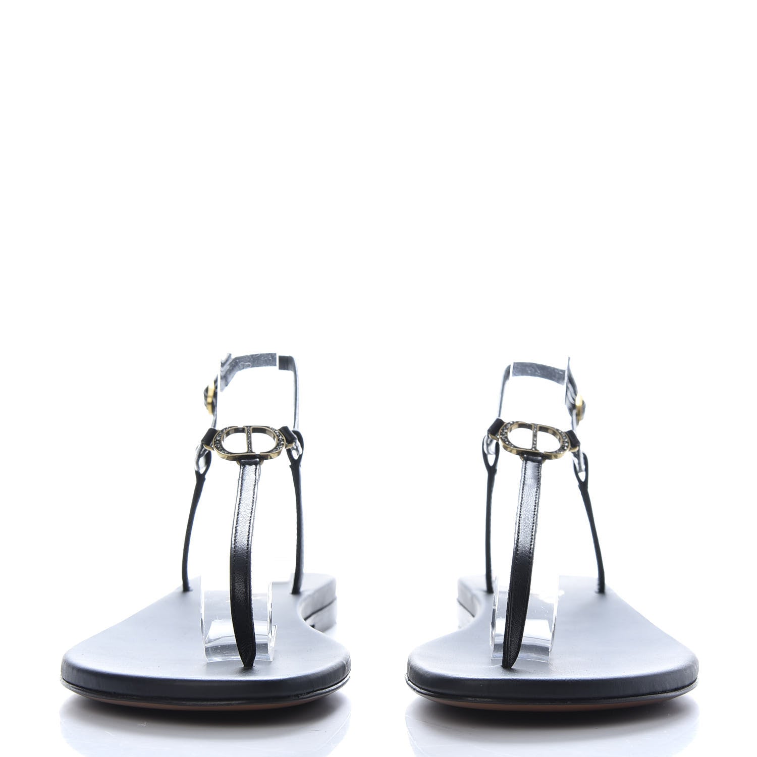 Christian Dior Lambskin Signature T-Strap Sandals 38 Black 2 of 9