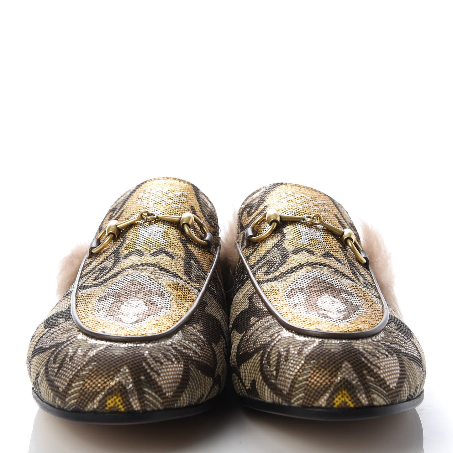 Brocade Fur Womens Princetown Slippers 40.5 Brown