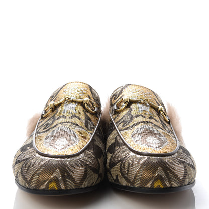 Gucci Brocade Fur Womens Princetown Slippers 40.5 Brown 2 of 9