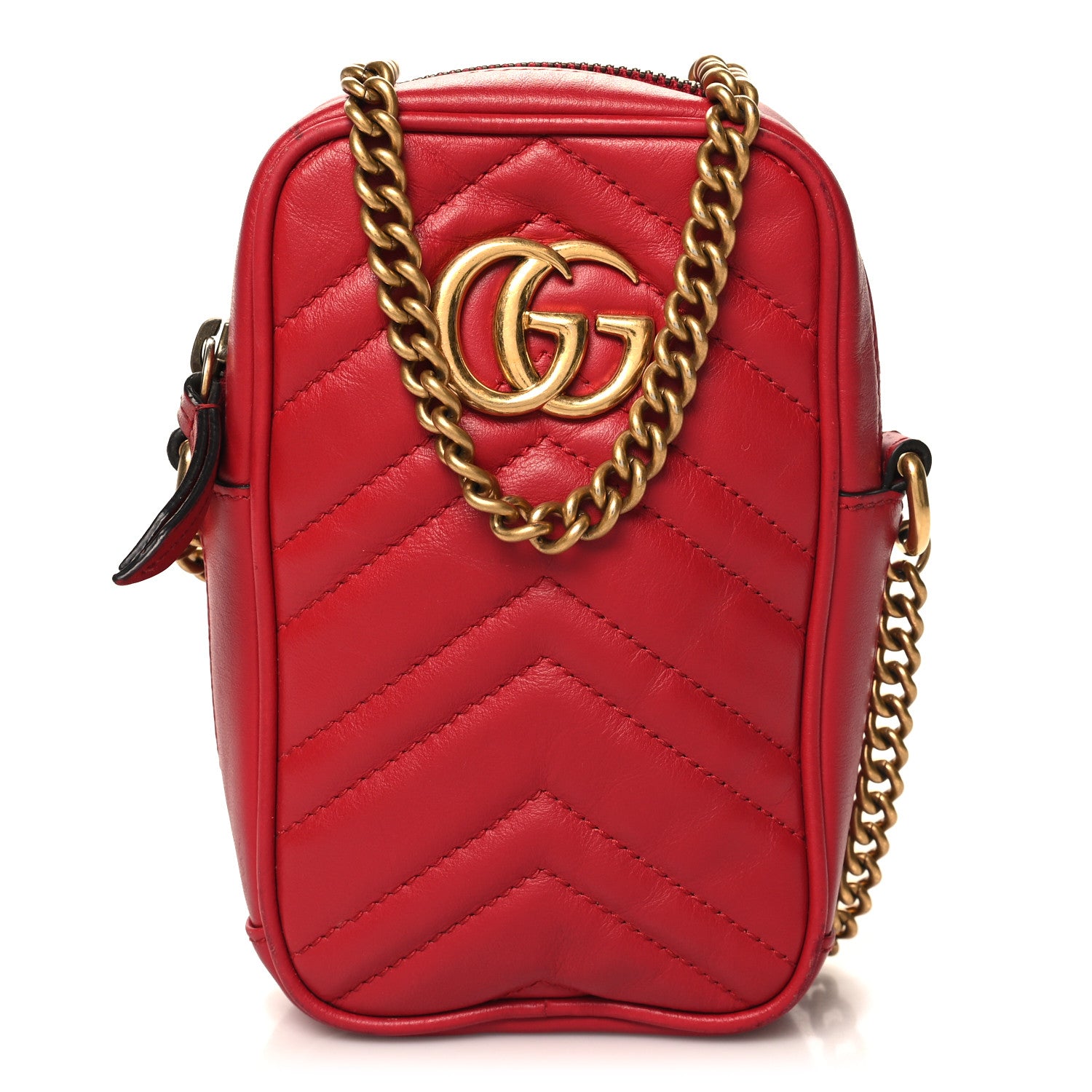 Gucci Calfskin Matelasse Mini GG Marmont Crossbody Bag Hibiscus Red 1 of 15