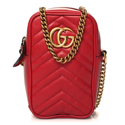 Gucci Calfskin Matelasse Mini GG Marmont Crossbody Bag Hibiscus Red 1 of 15