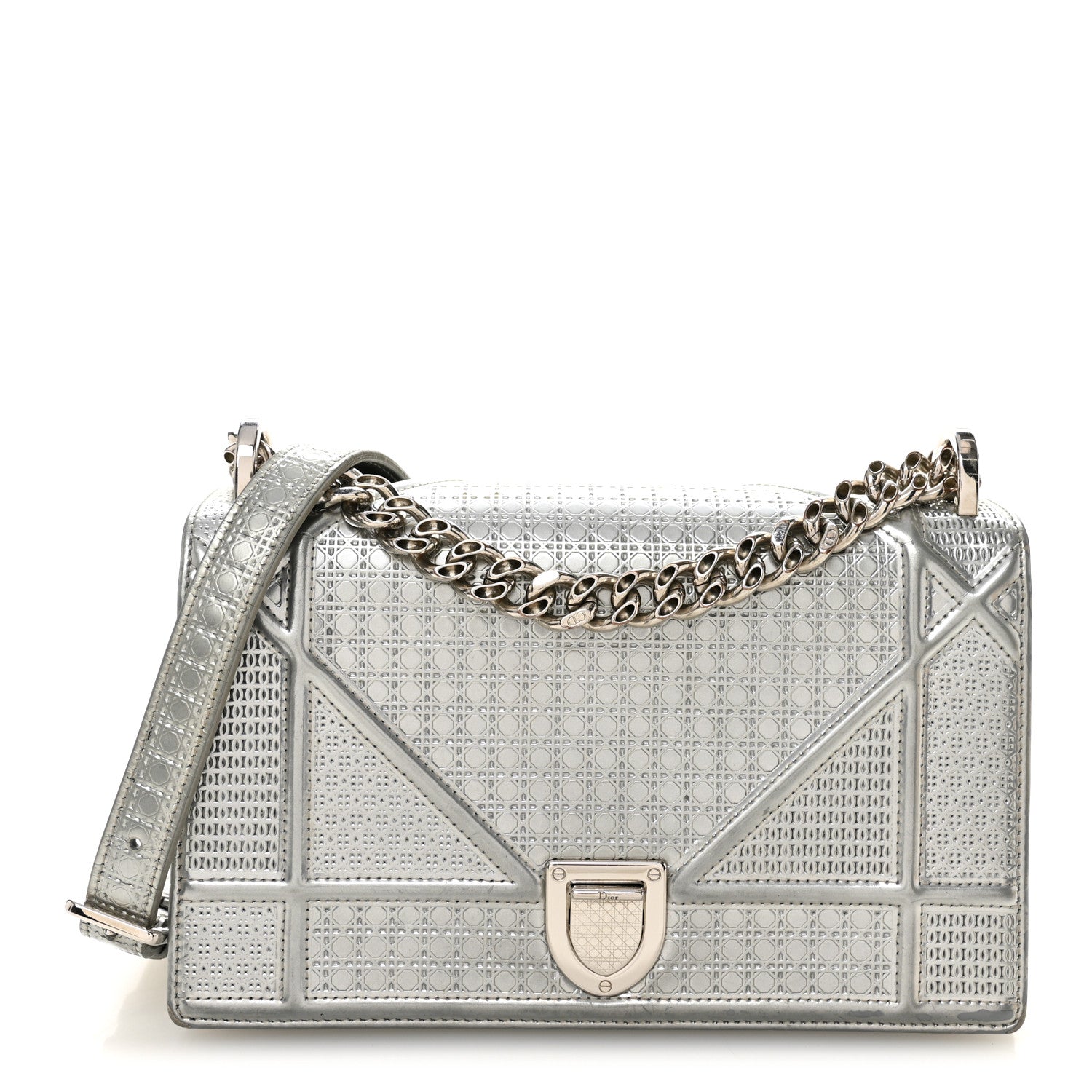 Christian Dior Metallic Patent Micro-Cannage Small Diorama Flap Bag Silver 1 of 11