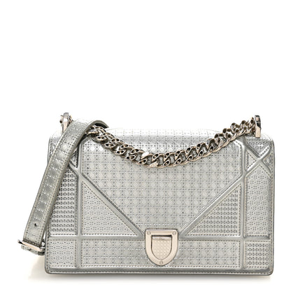 Christian Dior Metallic Patent Micro-Cannage Small Diorama Flap Bag Silver 1 of 11