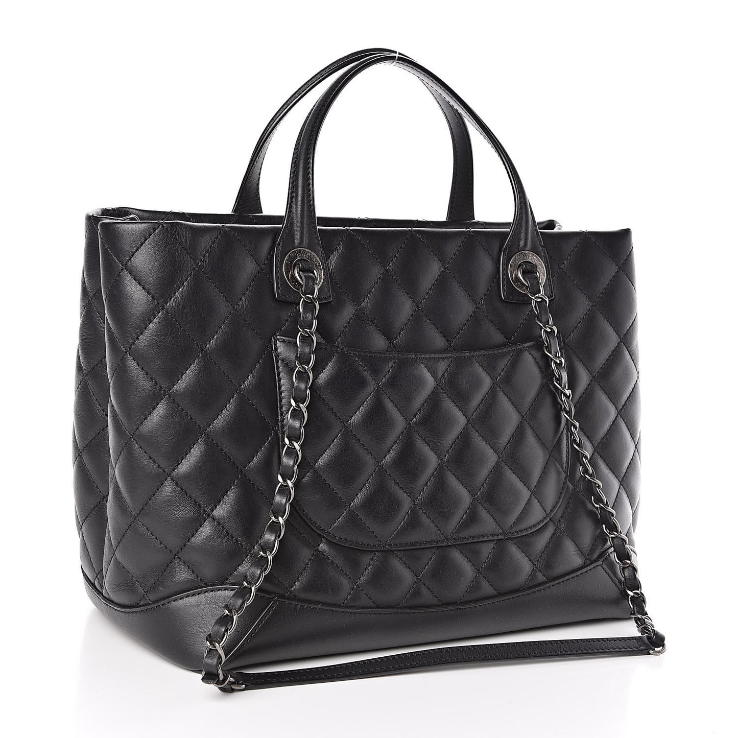 Calfskin Quilted Small Easy Shopping Tote Black