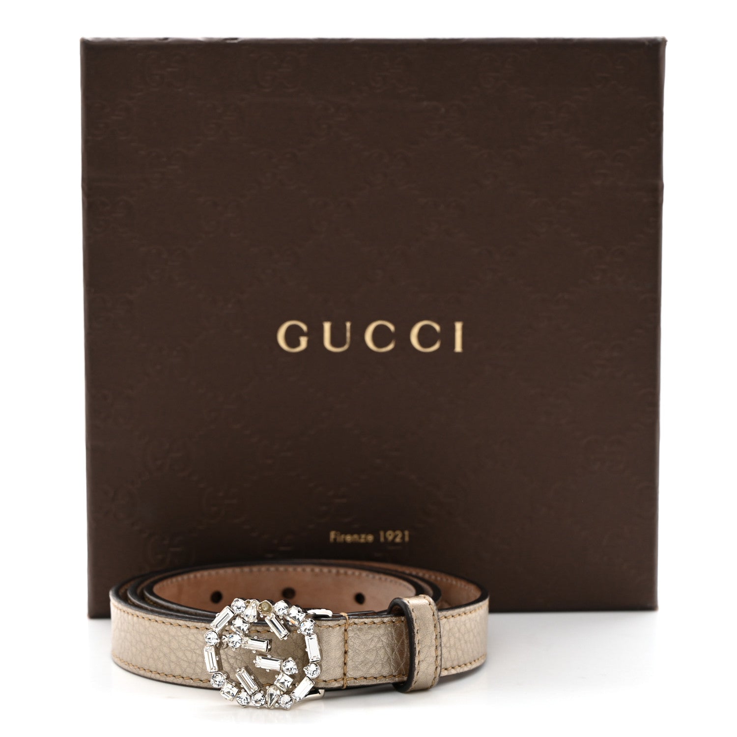 Gucci Calfskin Crystal Interlocking G Belt 75 30 Golden Beige 7 of 7