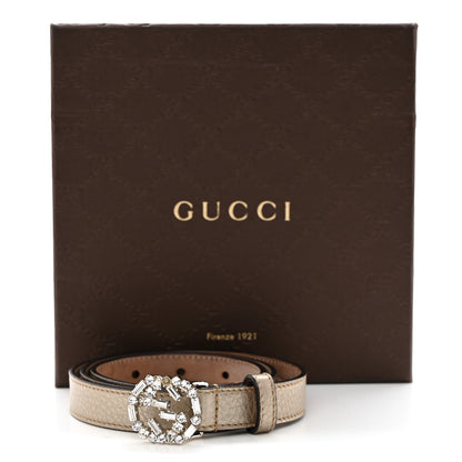 Gucci Calfskin Crystal Interlocking G Belt 75 30 Golden Beige 7 of 7