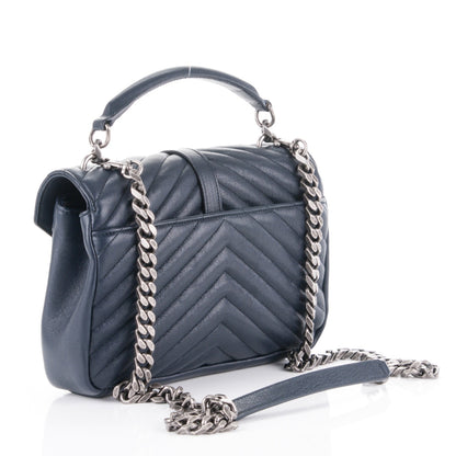 Saint Laurent Sheepskin Matelasse Chevron Monogram Medium College Bag Navy 3 of 7