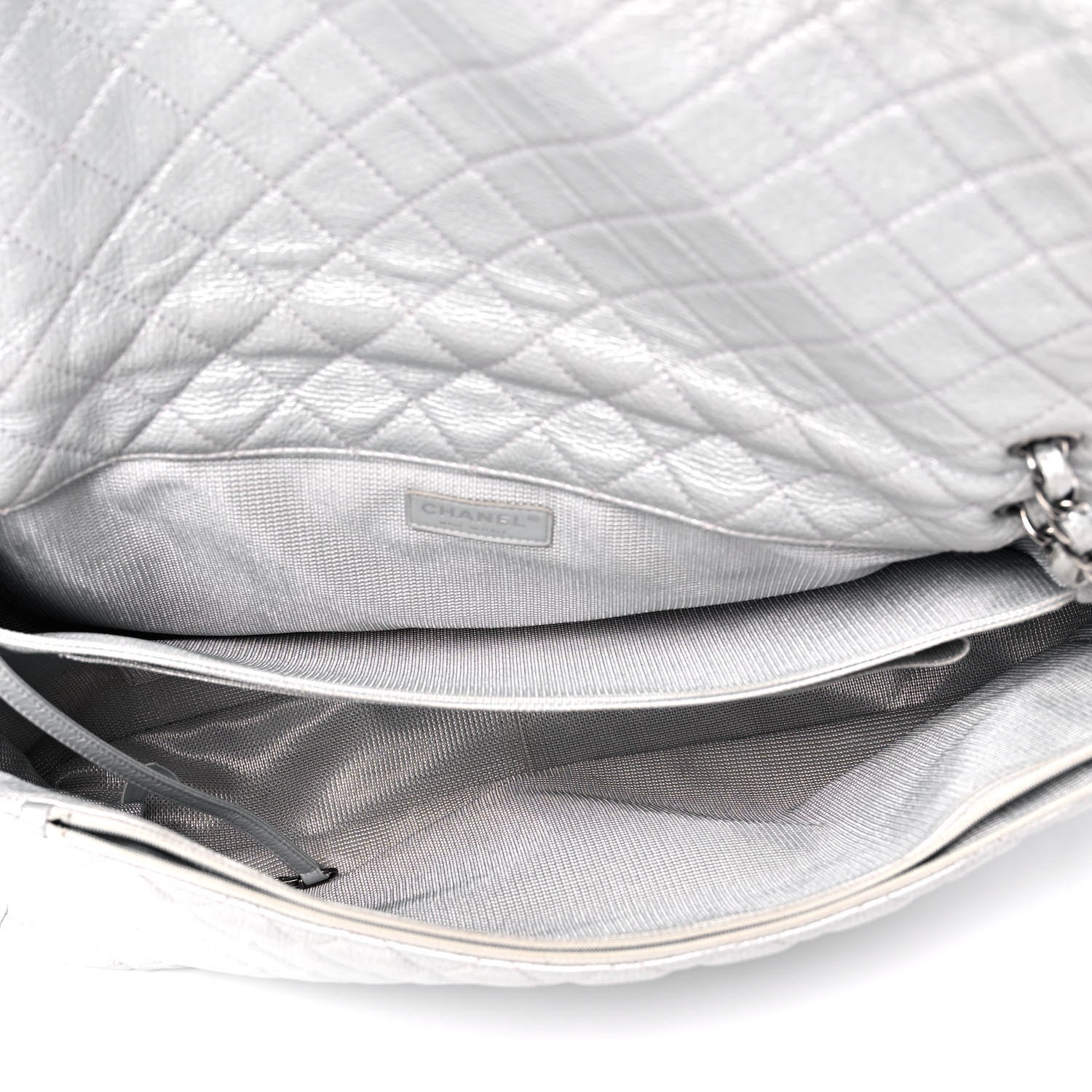 Chanel Metallic Calfskin Quilted XXL Travel Flap Bag Silver 5 of 14