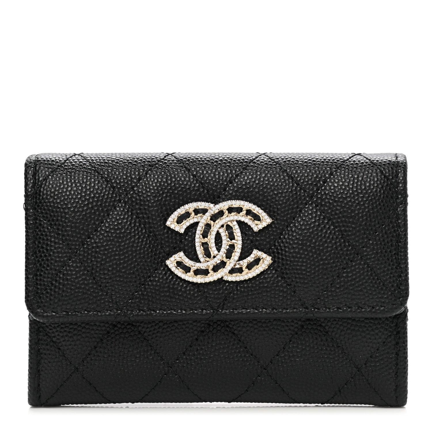 Chanel Caviar Quilted Crystal CC Flap Card Holder Black 1 of 10