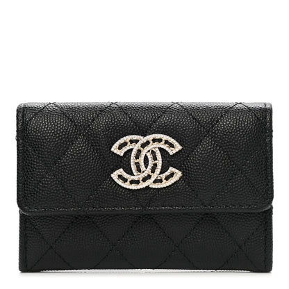 Chanel Caviar Quilted Crystal CC Flap Card Holder Black 1 of 10