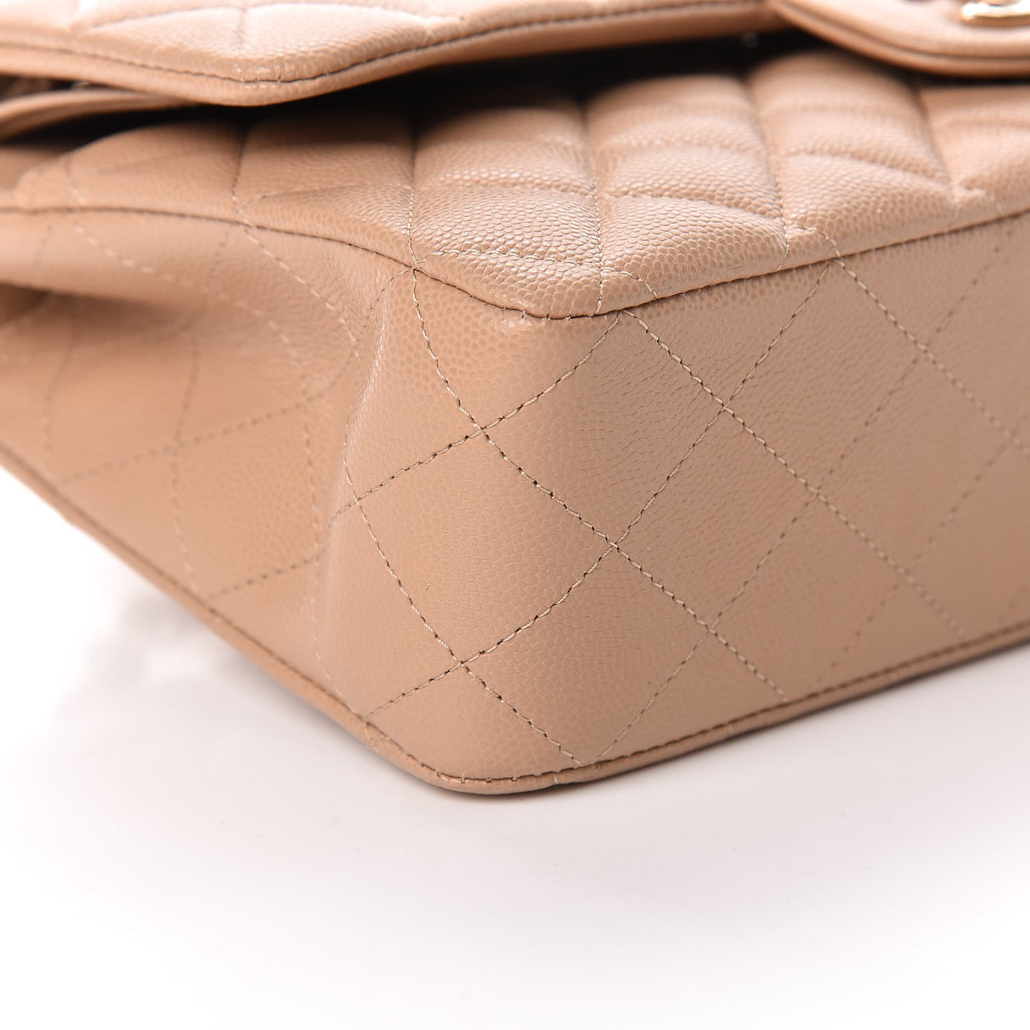 Caviar Quilted Medium Double Flap Beige