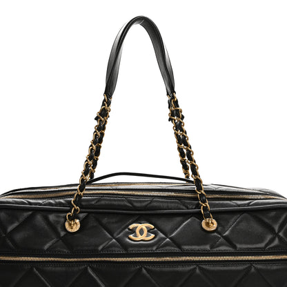 Chanel Shiny Grained Calfskin Quilted Large Travel Bowling Bag Black 8 of 11