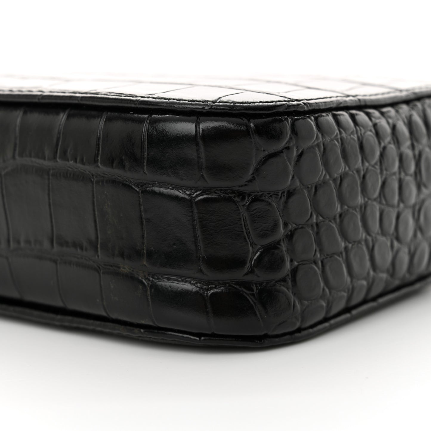 Shiny Calfskin Logo Crocodile Embossed XS Everyday Camera Bag Black