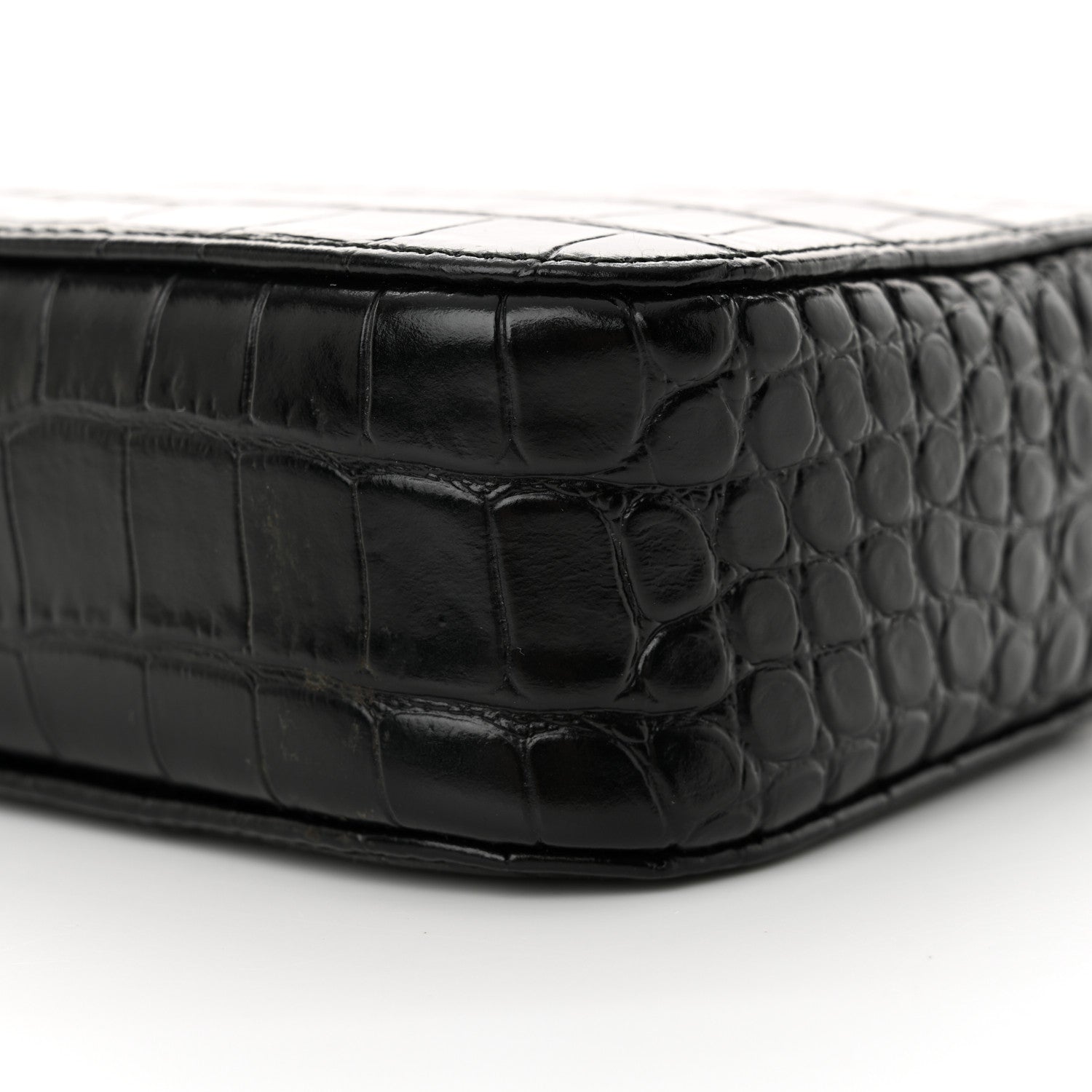 Balenciaga Shiny Calfskin Logo Crocodile Embossed XS Everyday Camera Bag Black 10 of 12