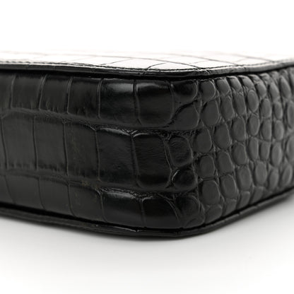 Balenciaga Shiny Calfskin Logo Crocodile Embossed XS Everyday Camera Bag Black 10 of 12